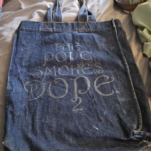 A.P.C Denim Tote Bag with 'The Dope Smokes Dope 2' Graphic
